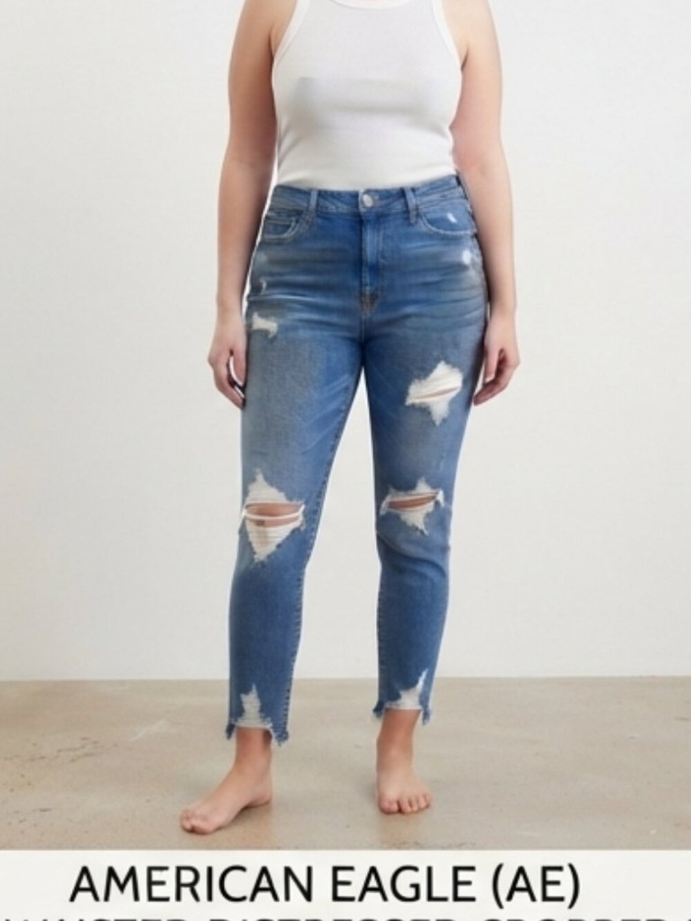 American Eagle Highest Rise Jegging Distressed Blue Denim Jeans Size 16 Short - Picture 12 of 13
